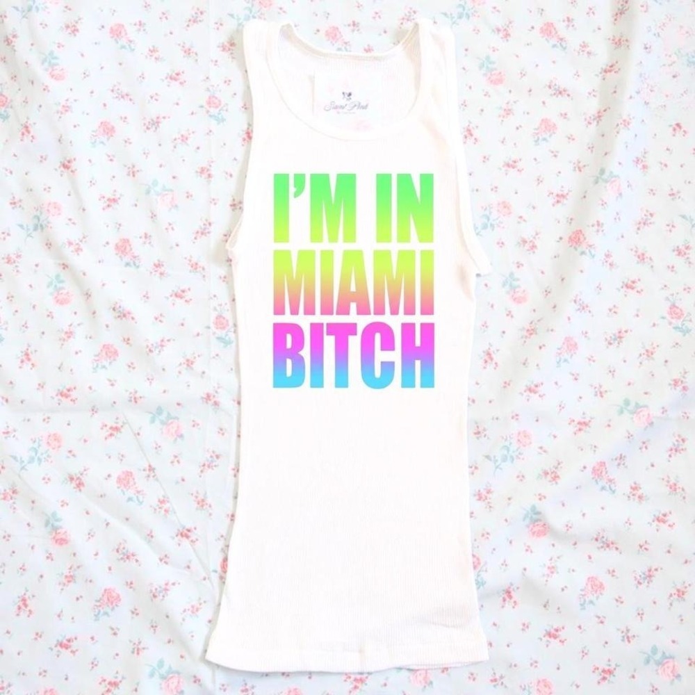 i'm in miami ribbed tank y2k party girl saint pink